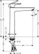 Einhebel-Waschtischmischer von Hansgrohe mit klaren Linien und verschiedenen Anschlussmaßen, dargestellt in einem technischen Schema mit genauen Abmessungen.